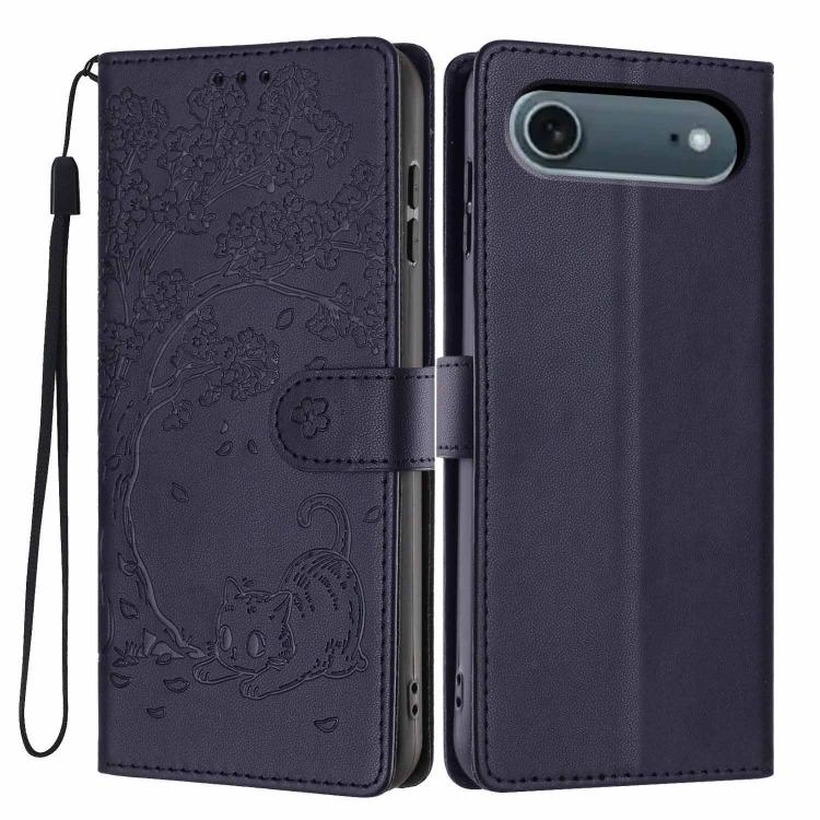 Custodia per telefono in ecopelle con stampa a rilievo di gatto sugli alberi, For iPhone 16 Pro, For iPhone 16 Plus, For iPhone 16
