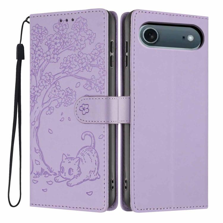 Custodia per telefono in ecopelle con stampa a rilievo di gatto sugli alberi, For iPhone 16 Pro, For iPhone 16 Plus, For iPhone 16