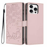 Custodia per telefono in ecopelle con stampa a rilievo di gatto sugli alberi, For iPhone 16 Pro, For iPhone 16 Plus, For iPhone 16
