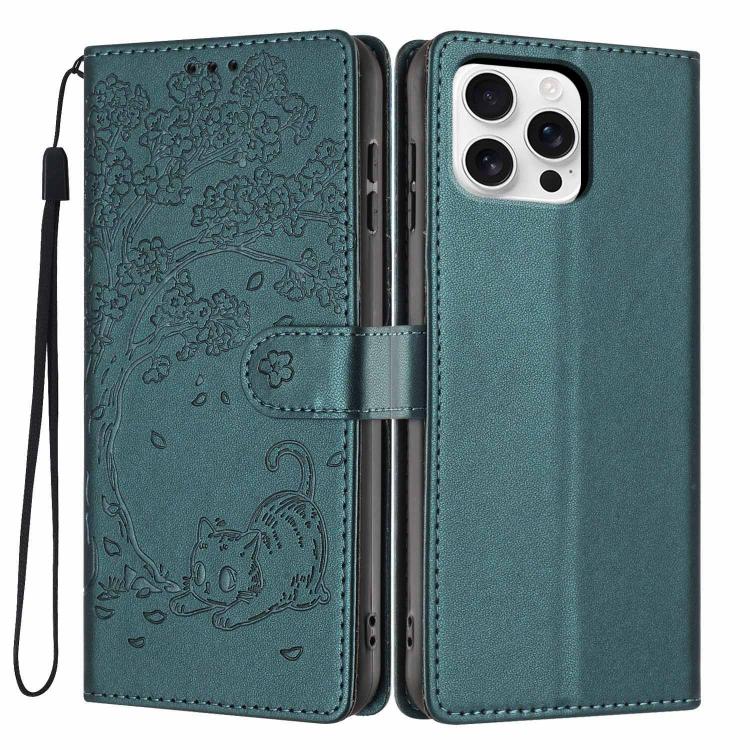 Custodia per telefono in ecopelle con stampa a rilievo di gatto sugli alberi, For iPhone 16 Pro, For iPhone 16 Plus, For iPhone 16