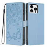 Custodia per telefono in ecopelle con stampa a rilievo di gatto sugli alberi, For iPhone 16 Pro, For iPhone 16 Plus, For iPhone 16