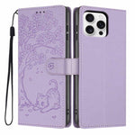 Custodia per telefono in ecopelle con stampa a rilievo di gatto sugli alberi, For iPhone 16 Pro, For iPhone 16 Plus, For iPhone 16