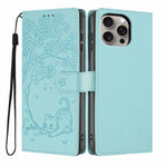 Custodia per telefono in ecopelle con stampa a rilievo di gatto sugli alberi, For iPhone 15, For iPhone 14 Plus, For iPhone 14