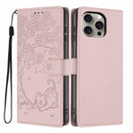 Custodia per telefono in ecopelle con stampa a rilievo di gatto sugli alberi, For iPhone 15, For iPhone 14 Plus, For iPhone 14