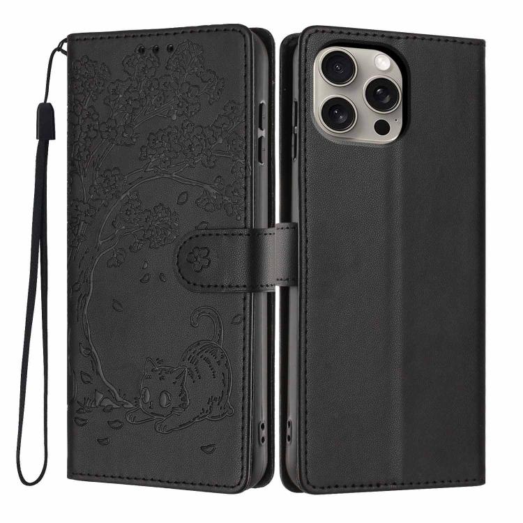 Custodia per telefono in ecopelle con stampa a rilievo di gatto sugli alberi, For iPhone 15, For iPhone 14 Plus, For iPhone 14