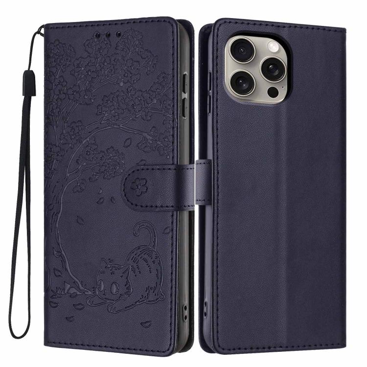 Custodia per telefono in ecopelle con stampa a rilievo di gatto sugli alberi, For iPhone 15, For iPhone 14 Plus, For iPhone 14