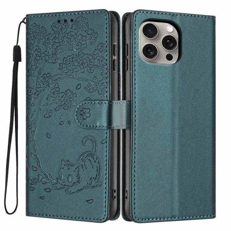 Custodia per telefono in ecopelle con stampa a rilievo di gatto sugli alberi, For iPhone 15, For iPhone 14 Plus, For iPhone 14