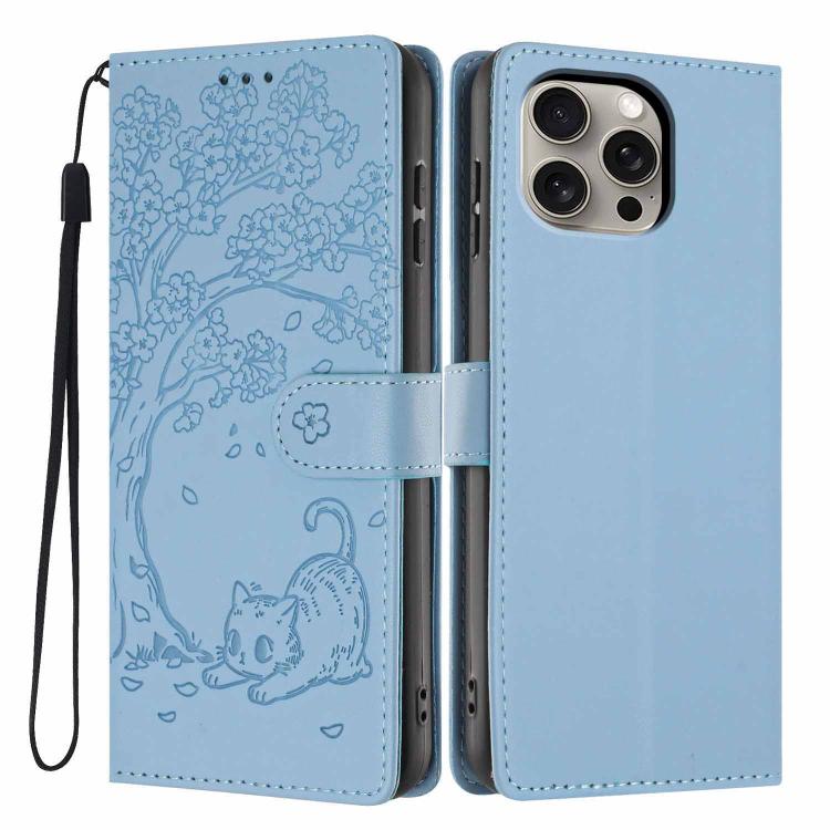 Custodia per telefono in ecopelle con stampa a rilievo di gatto sugli alberi, For iPhone 15, For iPhone 14 Plus, For iPhone 14