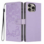 Custodia per telefono in ecopelle con stampa a rilievo di gatto sugli alberi, For iPhone 15, For iPhone 14 Plus, For iPhone 14