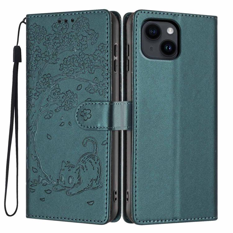 Custodia per telefono in ecopelle con stampa a rilievo di gatto sugli alberi, For iPhone 15, For iPhone 14 Plus, For iPhone 14