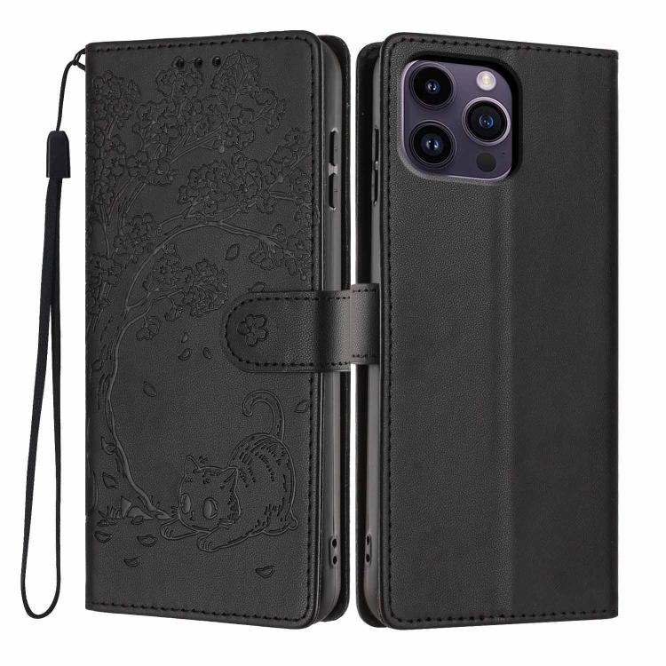 Custodia per telefono in ecopelle con stampa a rilievo di gatto sugli alberi, For iPhone 13 Pro, For iPhone 13, For iPhone 12 Pro Max