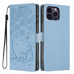 Custodia per telefono in ecopelle con stampa a rilievo di gatto sugli alberi, For iPhone 13 Pro, For iPhone 13, For iPhone 12 Pro Max