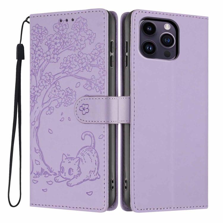 Custodia per telefono in ecopelle con stampa a rilievo di gatto sugli alberi, For iPhone 13 Pro, For iPhone 13, For iPhone 12 Pro Max