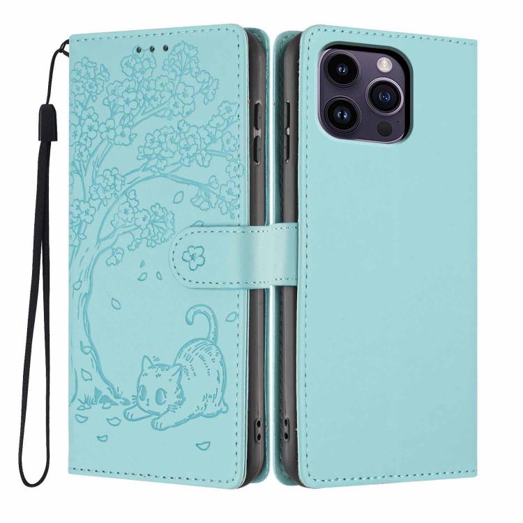 Custodia per telefono in ecopelle con stampa a rilievo di gatto sugli alberi, For iPhone 13 Pro, For iPhone 13, For iPhone 12 Pro Max