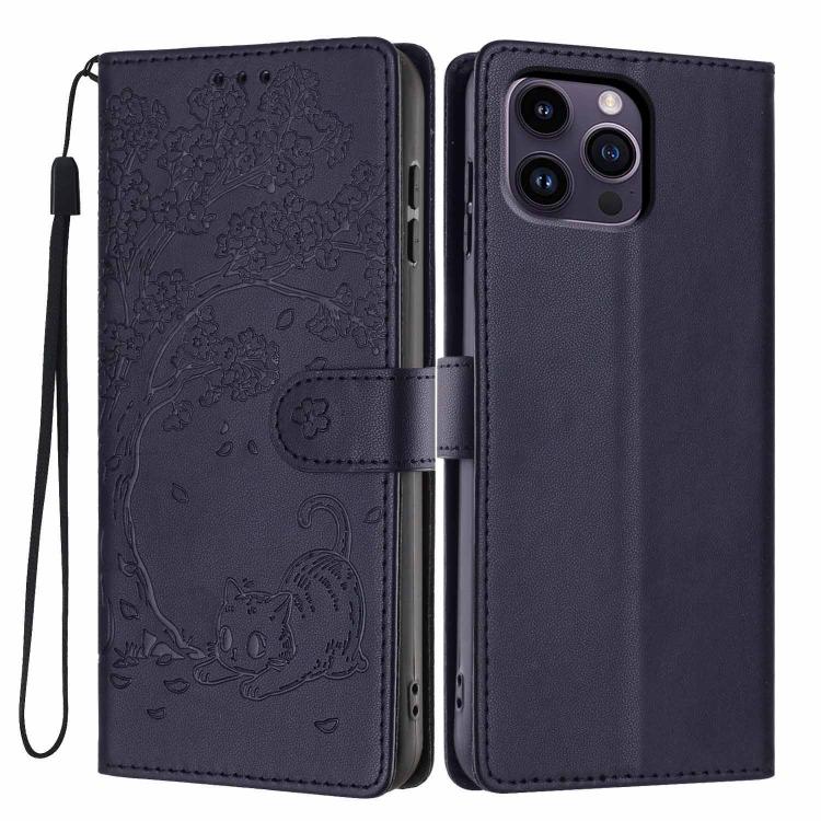 Custodia per telefono in ecopelle con stampa a rilievo di gatto sugli alberi, For iPhone 13 Pro, For iPhone 13, For iPhone 12 Pro Max