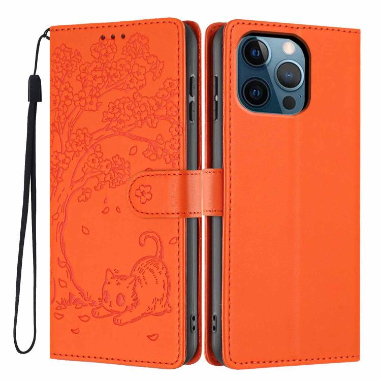 Custodia per telefono in ecopelle con stampa a rilievo di gatto sugli alberi, For iPhone 12 / 12 Pro, For iPhone 11 Pro Max, For iPhone 11
