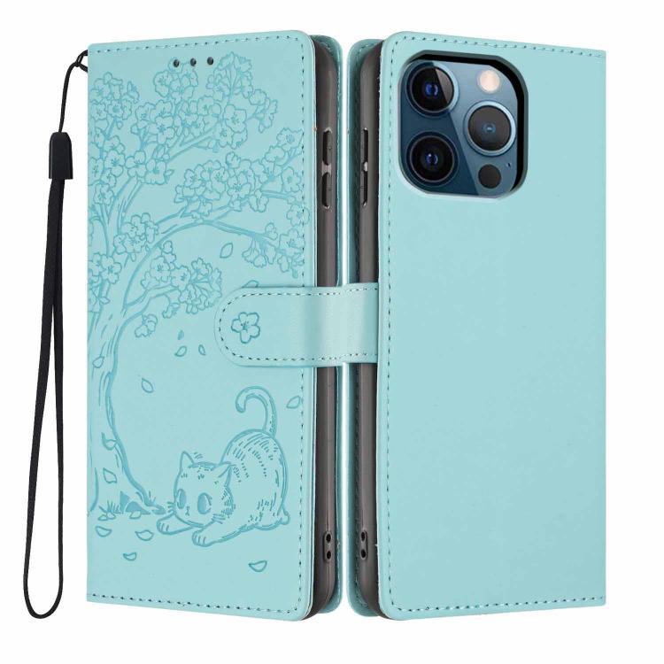 Custodia per telefono in ecopelle con stampa a rilievo di gatto sugli alberi, For iPhone 12 / 12 Pro, For iPhone 11 Pro Max, For iPhone 11
