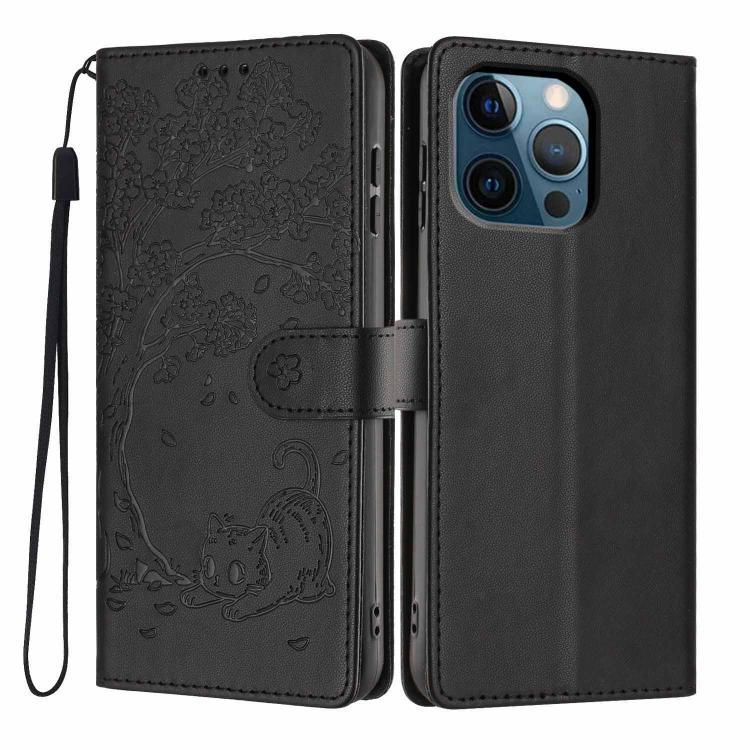 Custodia per telefono in ecopelle con stampa a rilievo di gatto sugli alberi, For iPhone 12 / 12 Pro, For iPhone 11 Pro Max, For iPhone 11