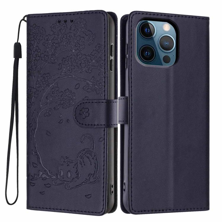Custodia per telefono in ecopelle con stampa a rilievo di gatto sugli alberi, For iPhone 12 / 12 Pro, For iPhone 11 Pro Max, For iPhone 11