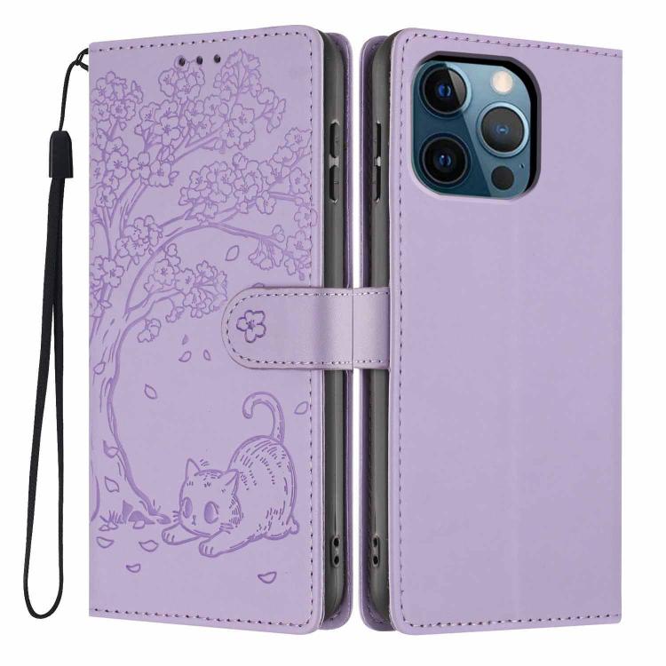 Custodia per telefono in ecopelle con stampa a rilievo di gatto sugli alberi, For iPhone 12 / 12 Pro, For iPhone 11 Pro Max, For iPhone 11