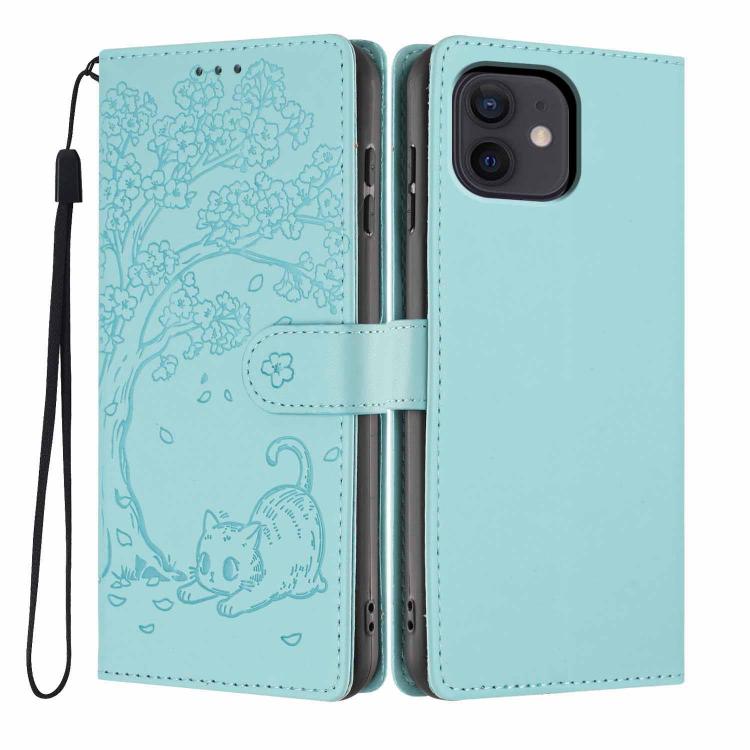 Custodia per telefono in ecopelle con stampa a rilievo di gatto sugli alberi, For iPhone 12 / 12 Pro, For iPhone 11 Pro Max, For iPhone 11