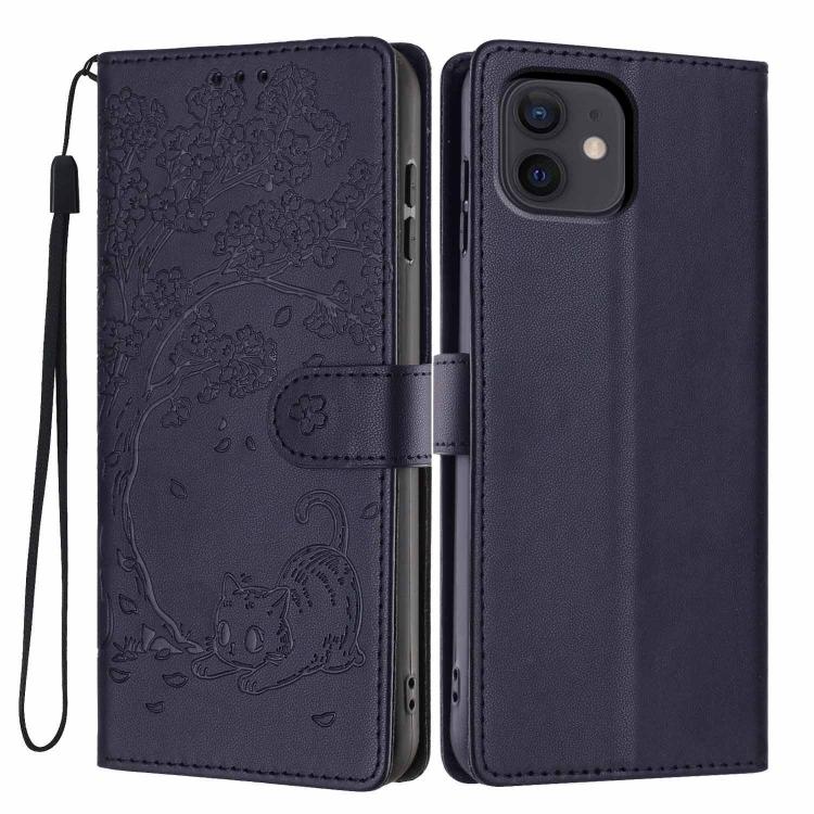Custodia per telefono in ecopelle con stampa a rilievo di gatto sugli alberi, For iPhone 12 / 12 Pro, For iPhone 11 Pro Max, For iPhone 11