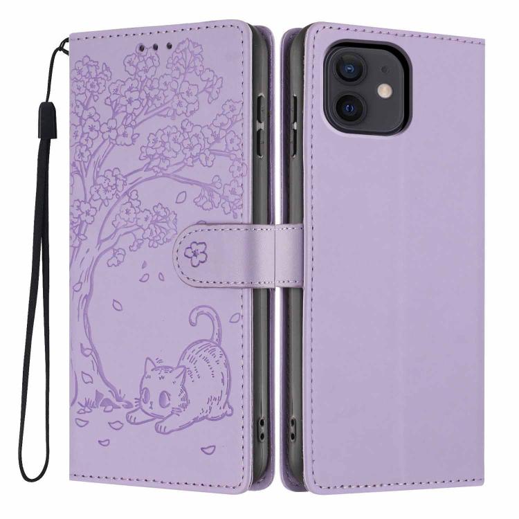 Custodia per telefono in ecopelle con stampa a rilievo di gatto sugli alberi, For iPhone 12 / 12 Pro, For iPhone 11 Pro Max, For iPhone 11