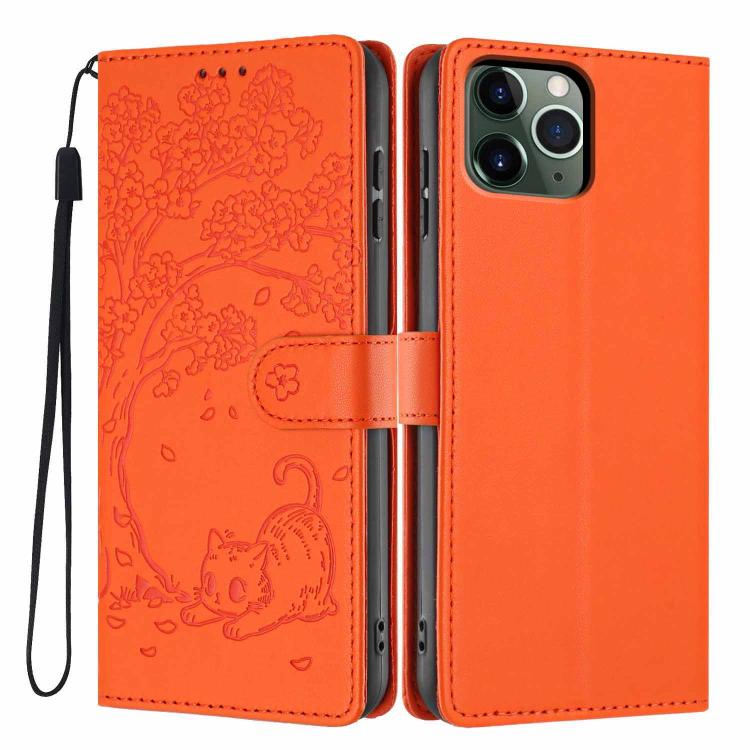 Custodia per telefono in ecopelle con stampa a rilievo di gatto sugli alberi, For iPhone 11 Pro