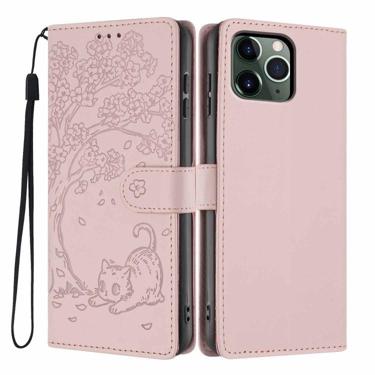 Custodia per telefono in ecopelle con stampa a rilievo di gatto sugli alberi, For iPhone 11 Pro