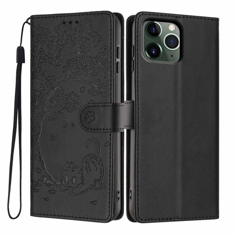 Custodia per telefono in ecopelle con stampa a rilievo di gatto sugli alberi, For iPhone 11 Pro