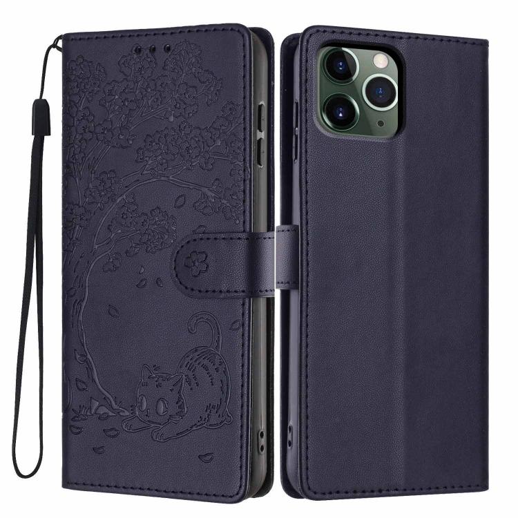 Custodia per telefono in ecopelle con stampa a rilievo di gatto sugli alberi, For iPhone 11 Pro