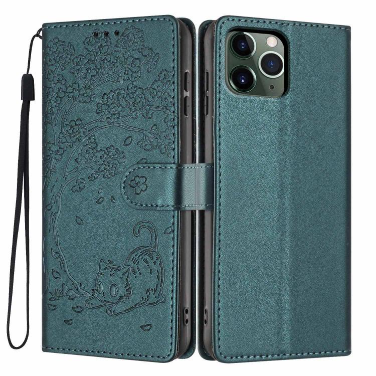 Custodia per telefono in ecopelle con stampa a rilievo di gatto sugli alberi, For iPhone 11 Pro
