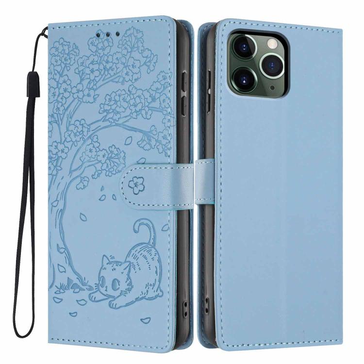 Custodia per telefono in ecopelle con stampa a rilievo di gatto sugli alberi, For iPhone 11 Pro