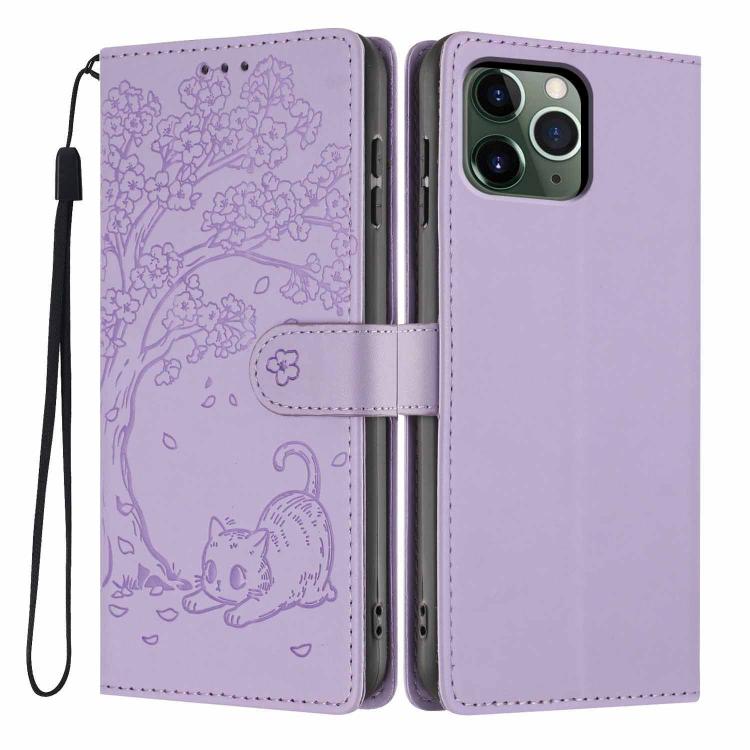 Custodia per telefono in ecopelle con stampa a rilievo di gatto sugli alberi, For iPhone 11 Pro