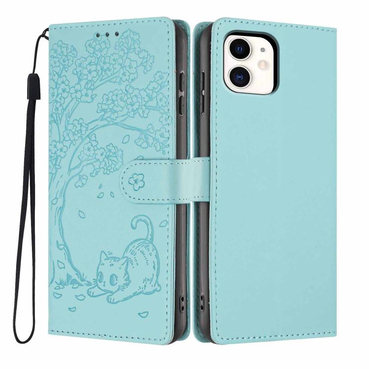Custodia per telefono in ecopelle con stampa a rilievo di gatto sugli alberi, For iPhone 11 Pro