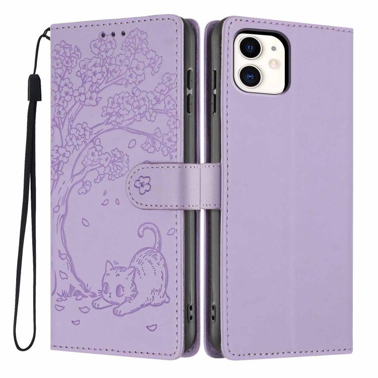 Custodia per telefono in ecopelle con stampa a rilievo di gatto sugli alberi, For iPhone 11 Pro