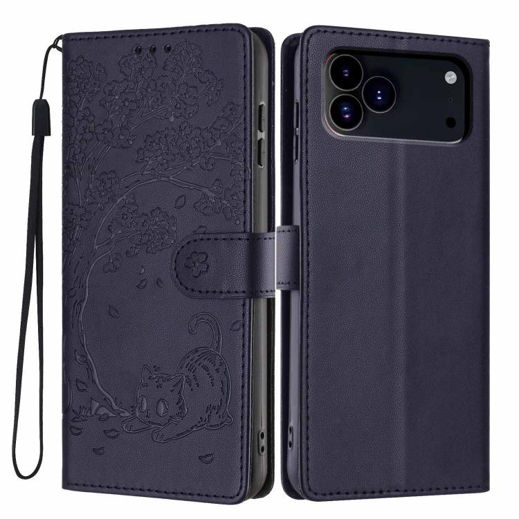 Custodia per telefono in ecopelle con stampa a rilievo di gatto sugli alberi, For iPhone 17e / 16e, For iPhone 17 Pro Max, For iPhone 17 Pro