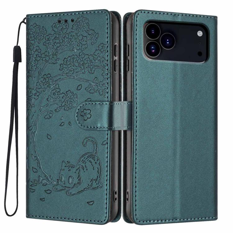 Custodia per telefono in ecopelle con stampa a rilievo di gatto sugli alberi, For iPhone 17e / 16e, For iPhone 17 Pro Max, For iPhone 17 Pro