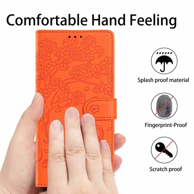 Custodia per telefono in ecopelle con stampa a rilievo di gatto sugli alberi, For iPhone 17e / 16e, For iPhone 17 Pro Max, For iPhone 17 Pro