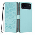 Custodia per telefono in ecopelle con stampa a rilievo di gatto sugli alberi, For iPhone 17e / 16e, For iPhone 17 Pro Max, For iPhone 17 Pro