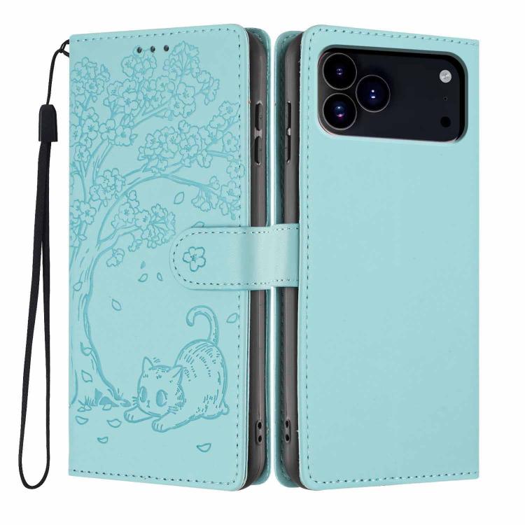 Custodia per telefono in ecopelle con stampa a rilievo di gatto sugli alberi, For iPhone 17e / 16e, For iPhone 17 Pro Max, For iPhone 17 Pro