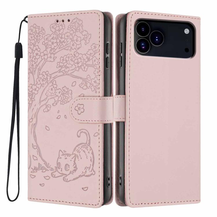 Custodia per telefono in ecopelle con stampa a rilievo di gatto sugli alberi, For iPhone 17e / 16e, For iPhone 17 Pro Max, For iPhone 17 Pro