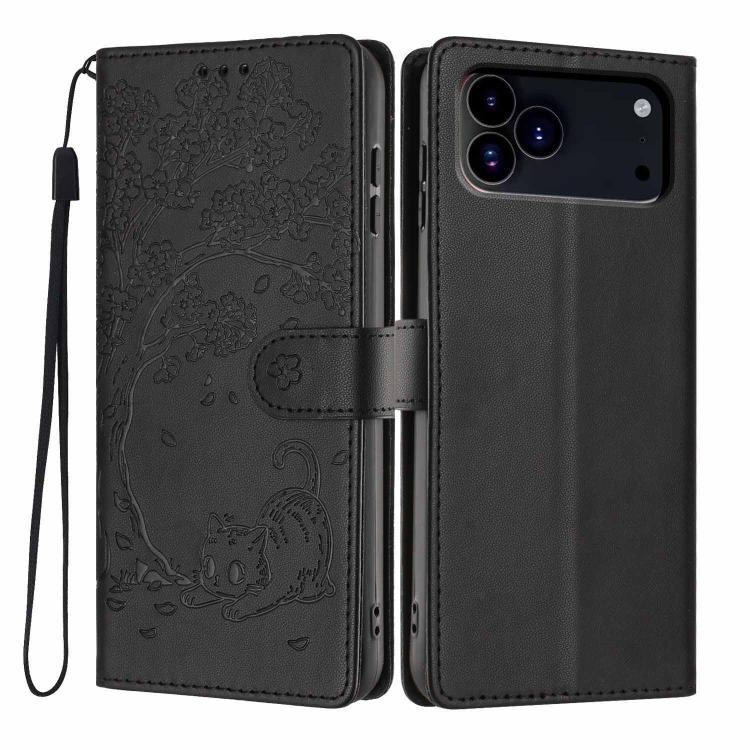 Custodia per telefono in ecopelle con stampa a rilievo di gatto sugli alberi, For iPhone 17e / 16e, For iPhone 17 Pro Max, For iPhone 17 Pro
