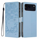 Custodia per telefono in ecopelle con stampa a rilievo di gatto sugli alberi, For iPhone 17e / 16e, For iPhone 17 Pro Max, For iPhone 17 Pro