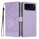 Custodia per telefono in ecopelle con stampa a rilievo di gatto sugli alberi, For iPhone 17e / 16e, For iPhone 17 Pro Max, For iPhone 17 Pro