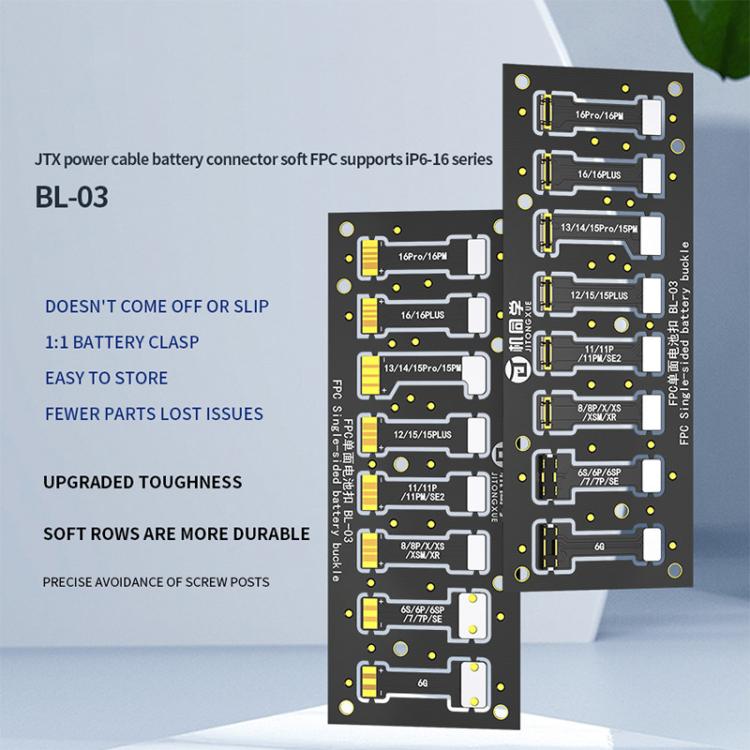 Cavo di alimentazione JTX BL-03 con connettore FPC flessibile per batteria, compatibile con iPhone dalla serie 6 alla 16., JTX BL-03