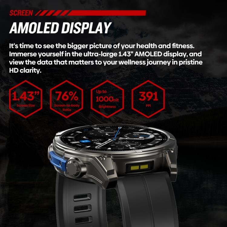 Smartwatch T-Rex rugged con display AMOLED da 1,43 pollici e torcia integrata.