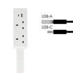 Prolunga presa elettrica UK con 3 AC e USB Type-C