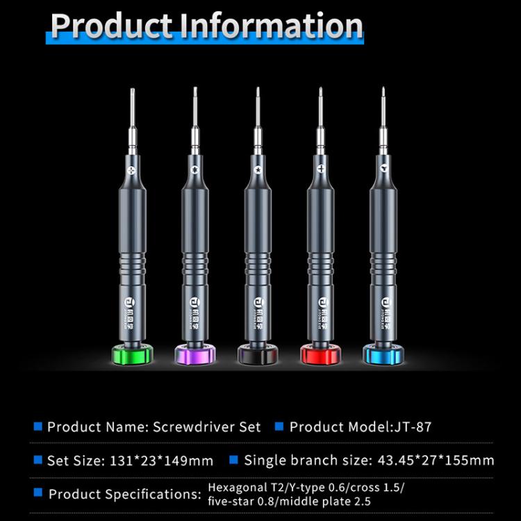 Cacciavite di precisione 2D JTX JT-87 antiscivolo in acciaio S2 super duro, Y 0.6, T2, 1.5, 0.8, 2.5, 5 in 1 Set