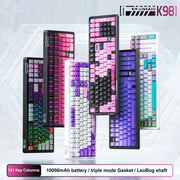 LINGBAO K98 101 Keys Triple-mode Wireless Game Keyboard, Black Pink-Grey Wood Axis V4-Korean, Blue-Grey Wood Axis V4-Korean, Black Red-Grey Wood Axis V3-Korean, Black Red-Grey Wood Axis V3-Russian, Blue-Grey Wood Axis V4-Russian